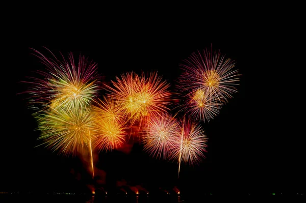 Feuerwerk Und Feuerwerk Feiern Schwarzen Hintergrund Mit Kopierraum — Stockfoto