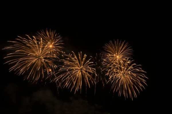 Feuerwerk Und Feuerwerk Feiern Schwarzen Hintergrund Mit Kopierraum — Stockfoto