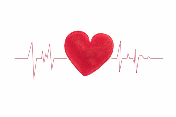 Piros Szív Hullám Grafikon Fehér Háttér Másolási Hely Orvosi Koncepció — Stock Fotó