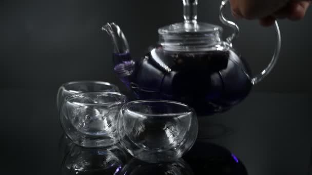 Vierta Agua Una Tetera Vidrio Transparente Con Wolfberry Negro Orientalmed — Vídeo de stock