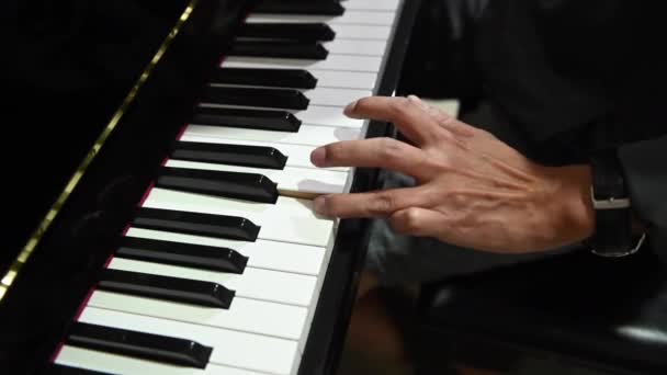 吹奏乐器而没有看到他的脸的钢琴家 — 图库视频影像