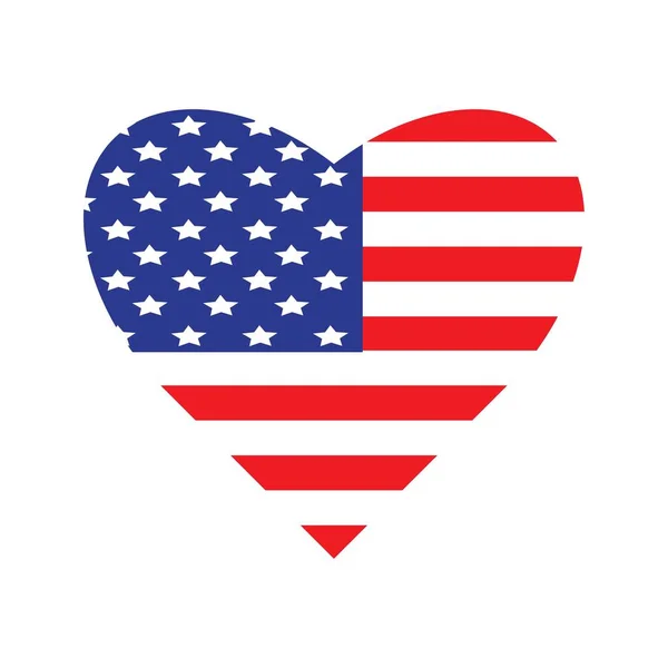 O coração vetorial com cores e símbolo da bandeira americana. Bandeira americana no coração —  Vetores de Stock