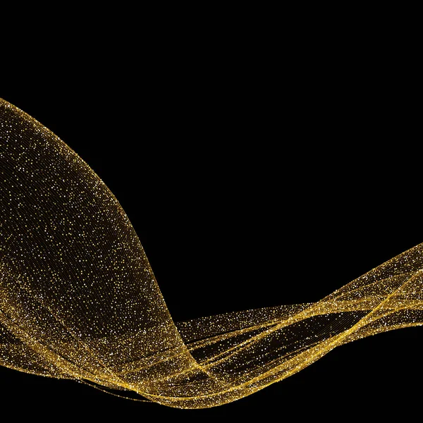Абстрактний, блискучий дизайн золотої хвилі з блискучим ефектом на темному тлі. Векторні ілюстрації. епс 10 — стоковий вектор