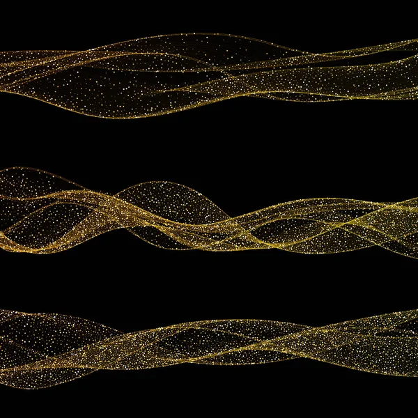 Набір золотих хвиль на чорному тлі. Блискучий дизайн. епс 10 — стокове фото