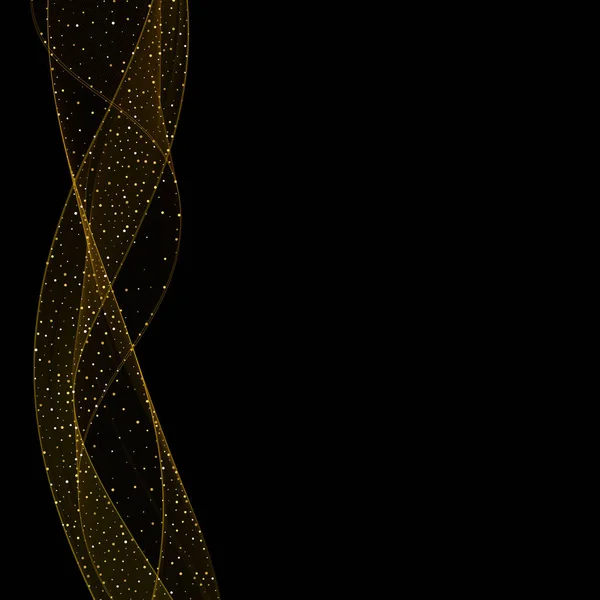 Abstract dark background with fire or gold curves. Light line gold swirl effect.  glitter light fire flare with sparkling particles on black background. Magic sparkle swirl magic effect. eps 10