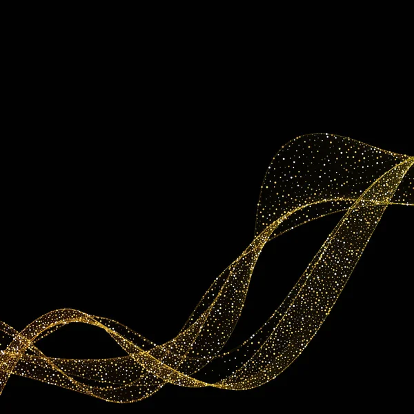 Altın parıldayan ışıklar siyah arkaplan üzerinde etki yapar, dalgalı soyut sihirli illüstrasyon. 10 saniye. — Stok fotoğraf
