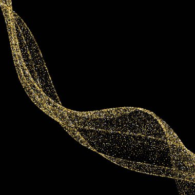 Soyut parlak altın dalga tasarım elementi koyu arkaplanda parıltı etkisi yaratıyor. 10 saniye.