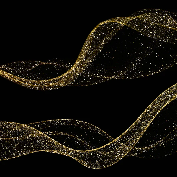 Set of golden waves on a black background. Shiny design. eps 10