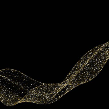 Gümüş altın ve parıltı dalgası. Soyut tarih. Çizim. Nesne siyah arka planda izole edildi. 10 saniye.