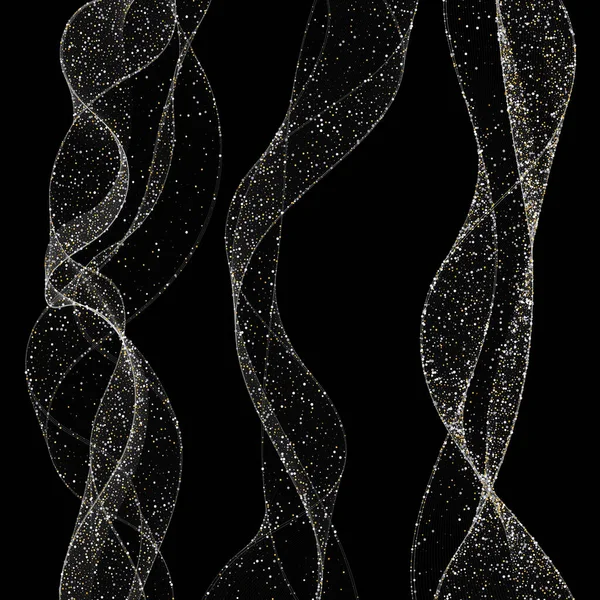 Срібний золотий і блискучий набір хвиль. Історія абстракції. ілюстрація. Об'єкт ізольовано на чорному тлі — стокове фото