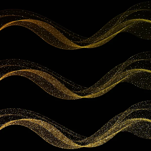 黄金と銀のスプレーのセット。黒い背景の波です。光沢のあるデザイン。第10話 — ストック写真