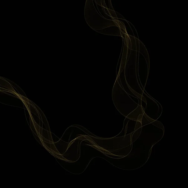 Αφηρημένο σκούρο φόντο με καμπύλες φωτιάς ή χρυσού. Φως γραμμή χρυσό εφέ στροβιλισμού. λάμψη φως φωτοβολίδα φωτιά με αφρώδη σωματίδια σε μαύρο φόντο. Μαγικό εφέ στροβιλισμού λάμψης. eps 10 — Φωτογραφία Αρχείου