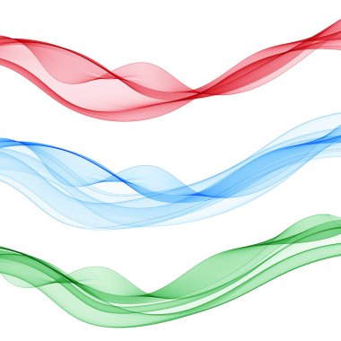 Soyut dalga tasarım elementinin vektör kümesi. Şeffaf duman dalgası