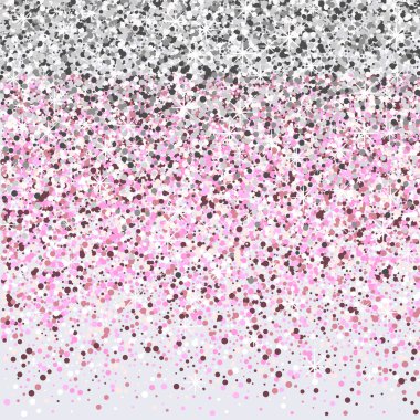 Neşeli, parlak bir arka plan. Gümüşi ve pembe parlak parçacıklar.