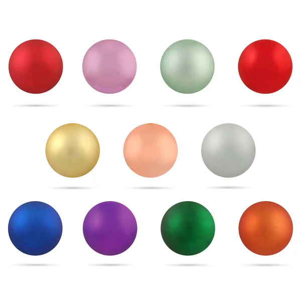 Ensemble Perles Réalistes Différentes Couleurs Isolées Sur Fond Blanc Illustration — Image vectorielle