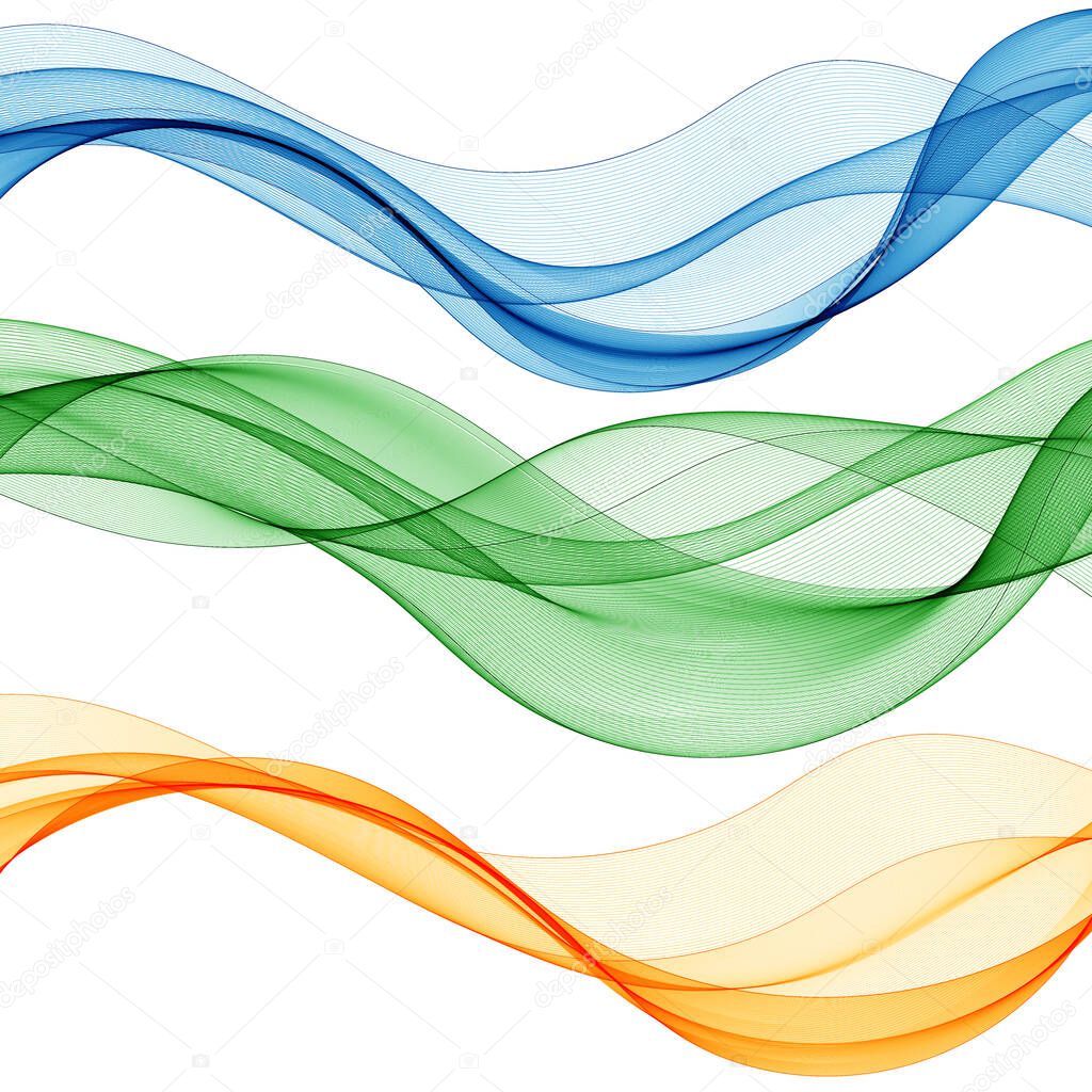 Vector Set of color abstract wave design element. Transparent smoke wave