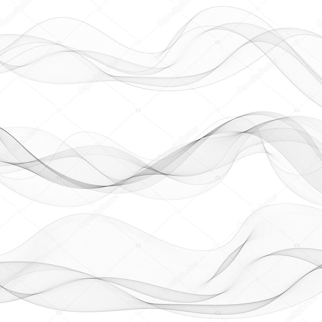 Set of abstract gray waves. Vector background. Design element