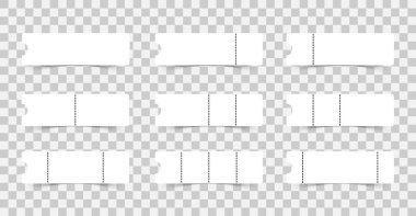 İzole edilmiş vektör yırtılması beyaz bilet şablonu, sinema, konser veya piyango modeli.