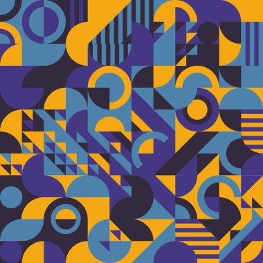 Abstract geometric seamless pattern in modern style with bright shapes and saturated colors.