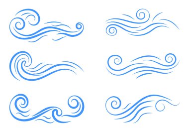 Logo, etiket ve süslemeler tasarlamak için grafik su veya hava elementleri kümesi.