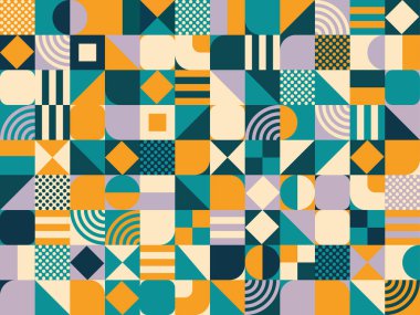Renkli şekilli retro tarzında kusursuz soyut geometrik arkaplan.