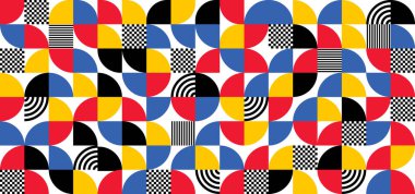 Modern stilde geometrik şekiller ve grafik dokularıyla soyut ve kusursuz desen.