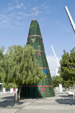Paphos, Kıbrıs, 21 Aralık 2020: Şehir merkezinde Noel ağacı (Ktima)