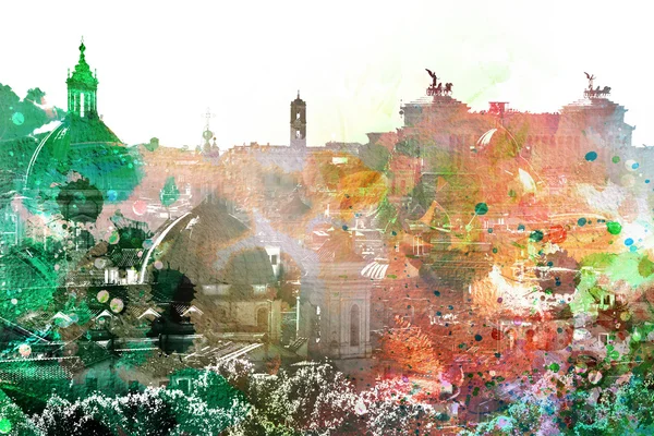 Cidade em estilo aquarela — Fotografia de Stock