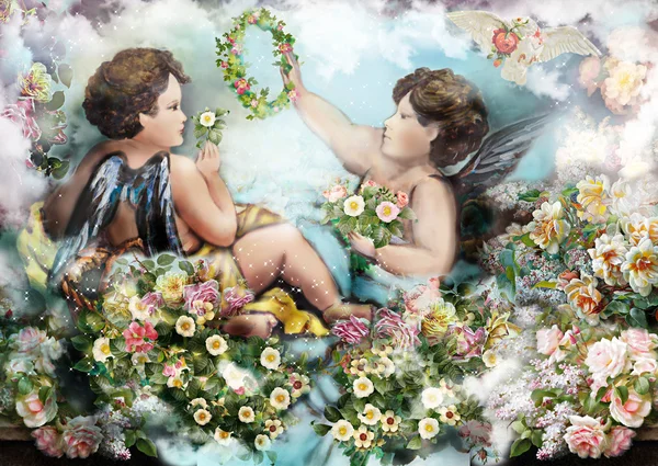 Ангелы с цветами — стоковое фото