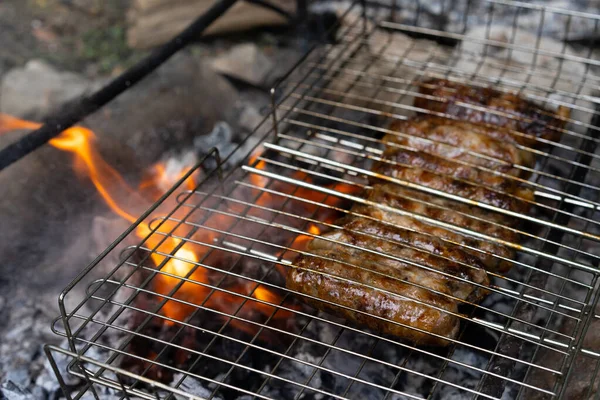 Carne Viene Grigliata Sul Fuoco — Foto Stock