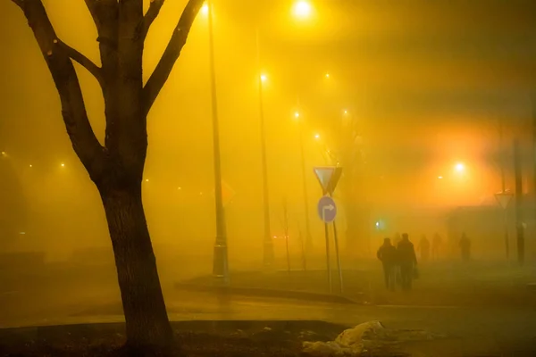 Gente Cammina Strada Nella Nebbia — Foto Stock
