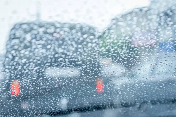 Pluie Tombant Derrière Verre Voiture — Photo