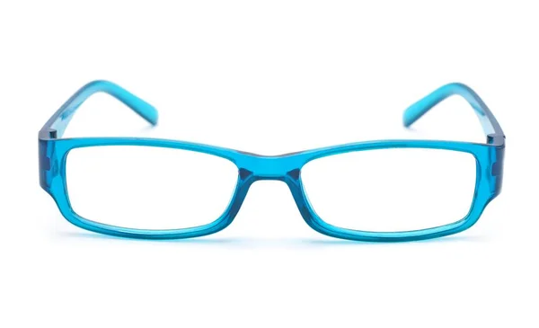 Gafas Transparentes Ojos Azules Vista Frontal Aislada Sobre Fondo Blanco —  Fotos de Stock