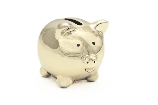 Golden Piggy Bank Isolated White Background Copy Space — Stock Photo, Image