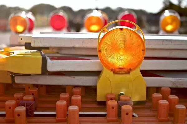 Construction Barrier Warning Lights and construction fence.