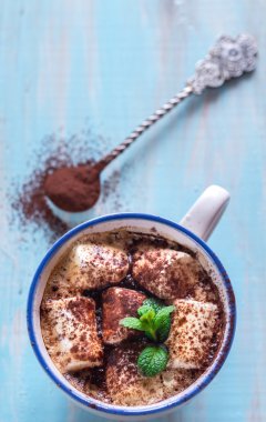 Fincan kakao marshmallows ve kakao tozu