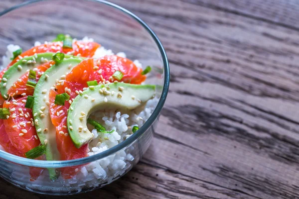 White rice with salmon and avocado — Stock Photo, Image