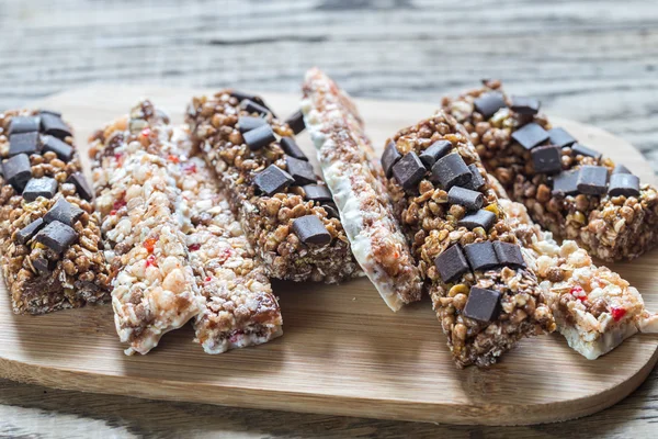 Granola bars with dried berries and chocolate — Stock Photo, Image