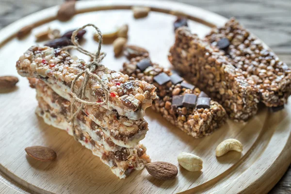 Granola bars with dried berries and chocolate — Stock Photo, Image