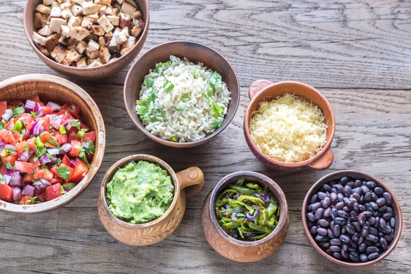 Ingredients for chicken burrito bowl — Stock Photo, Image