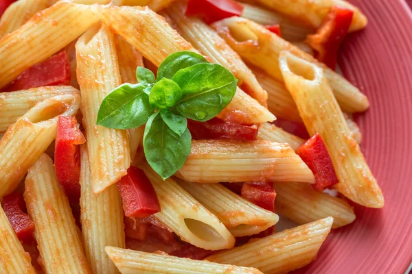 Penne mit Tomatensauce und frischem Paprika — Stockfoto
