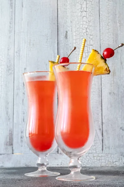 Two Glasses Singapore Sling Wooden Background — Stock Photo, Image