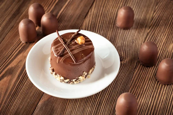Torta Cioccolato Decorata Con Marshmallow Cioccolato — Foto Stock