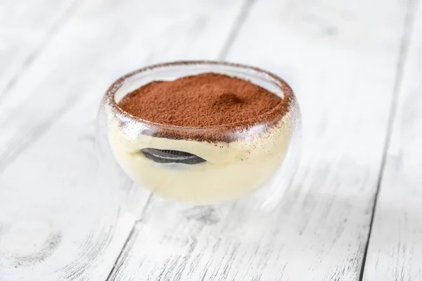 Glass Bowl Dessert Oreo Cookies Cream Cheese — Stock Photo, Image