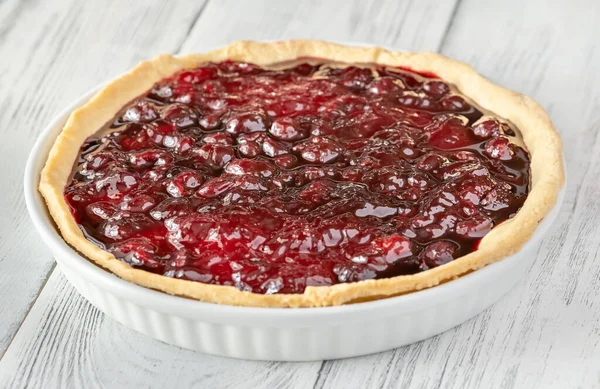 Tarte Confiture Cerises Maison Sur Table Bois — Photo