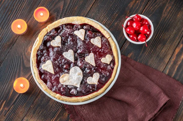 Saint Valentin Tarte Confiture Cerises Plat Lay — Photo