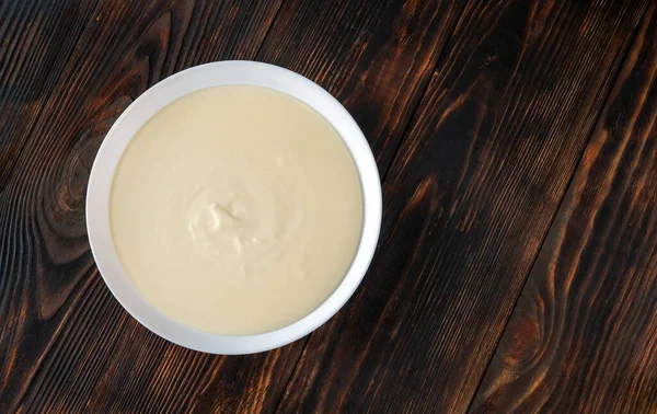 Schüssel Bechamelsauce Ansicht Von Oben — Stockfoto