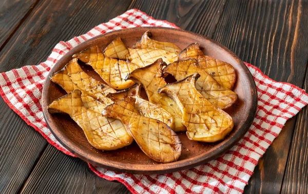 Funghi Ostrica Fritti Sul Piatto Servizio Vista Dall Alto — Foto Stock