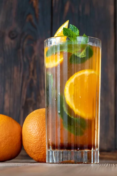 Glass Dutch Orange Cup Cocktail Garnished Orange Slice Fresh Mint — Stock Photo, Image