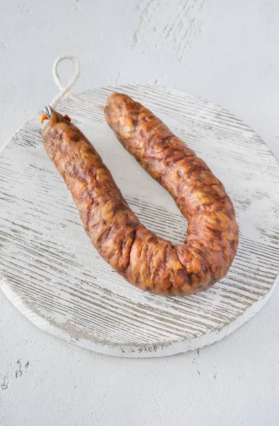 Spaanse Chorizo Worst Witte Achtergrond — Stockfoto